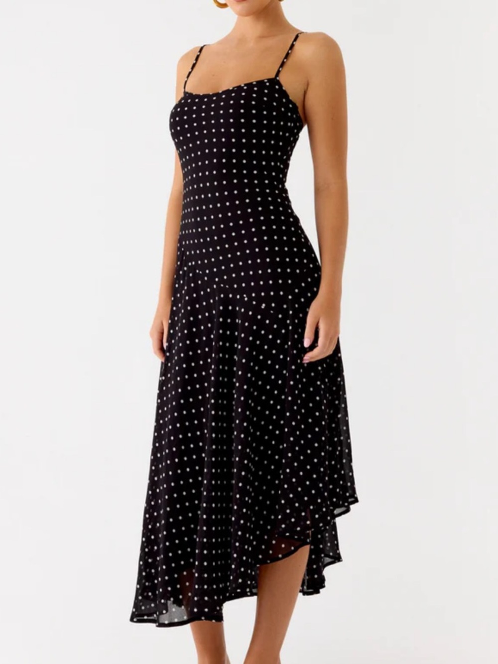 Keep You Waiting Midi Dress - Black Polkadot
